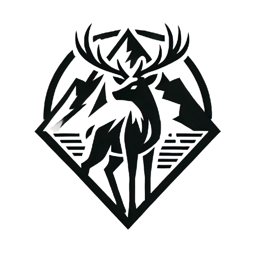 Logo of IrishFitnessHub with a deer and a mountain, representing strength and nature.