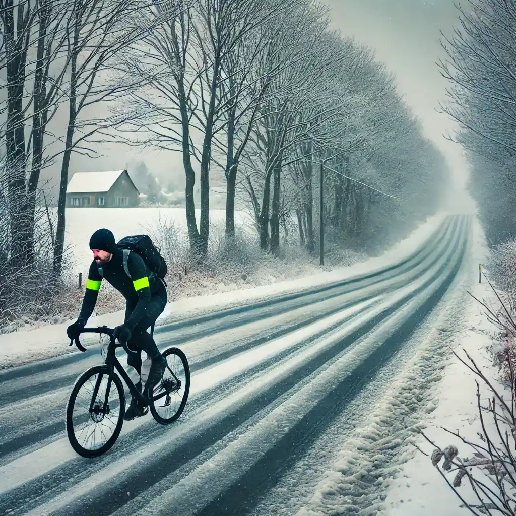 man cycling in the cold